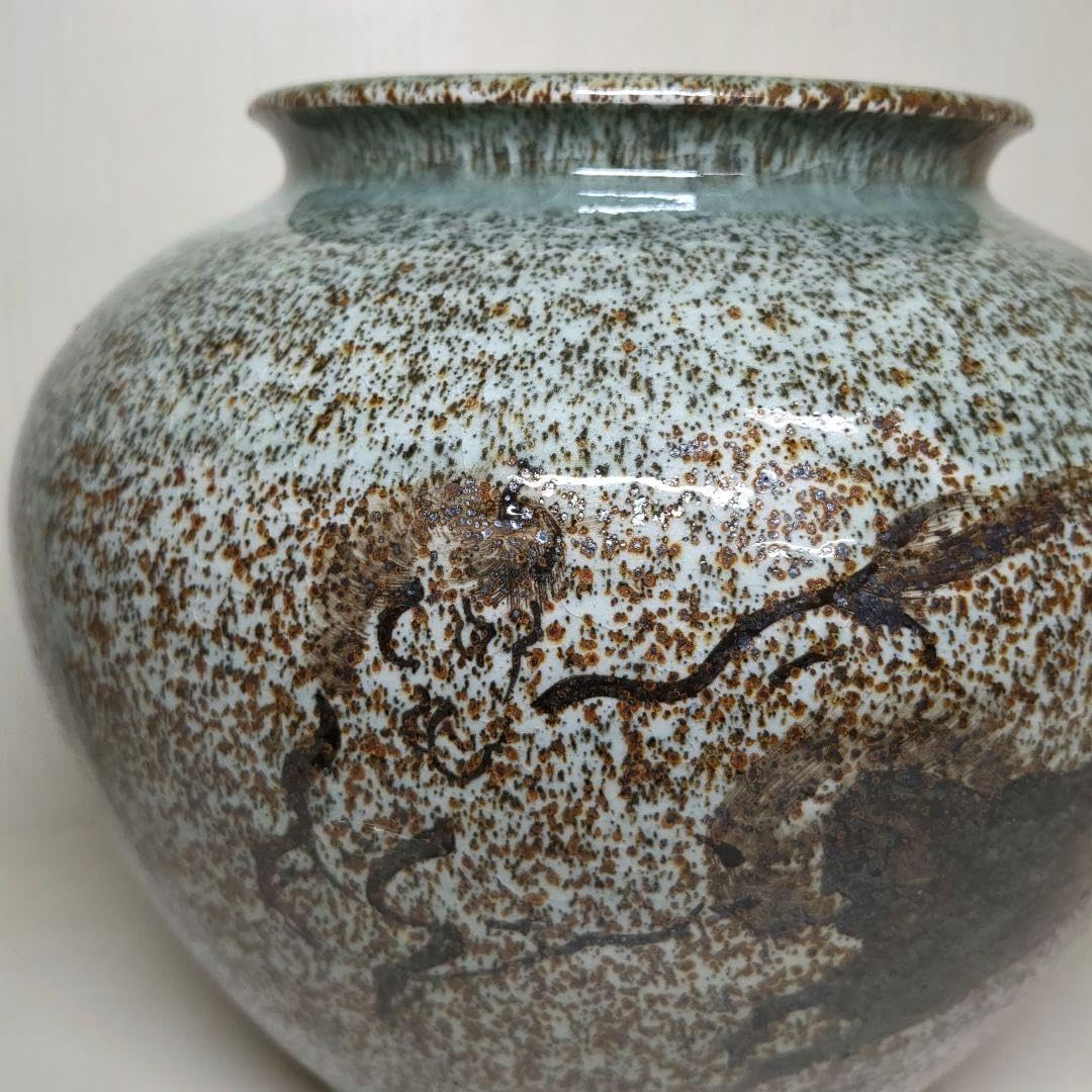 Amazon.co.jp: 大堀相馬焼 雅物 鉄砂 駒絵 高さ約22センチ 花瓶 壺